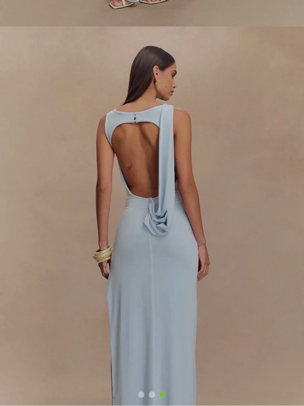 Meshki Pale Blue Sleeveless Maxi Dress with Draped Bodice